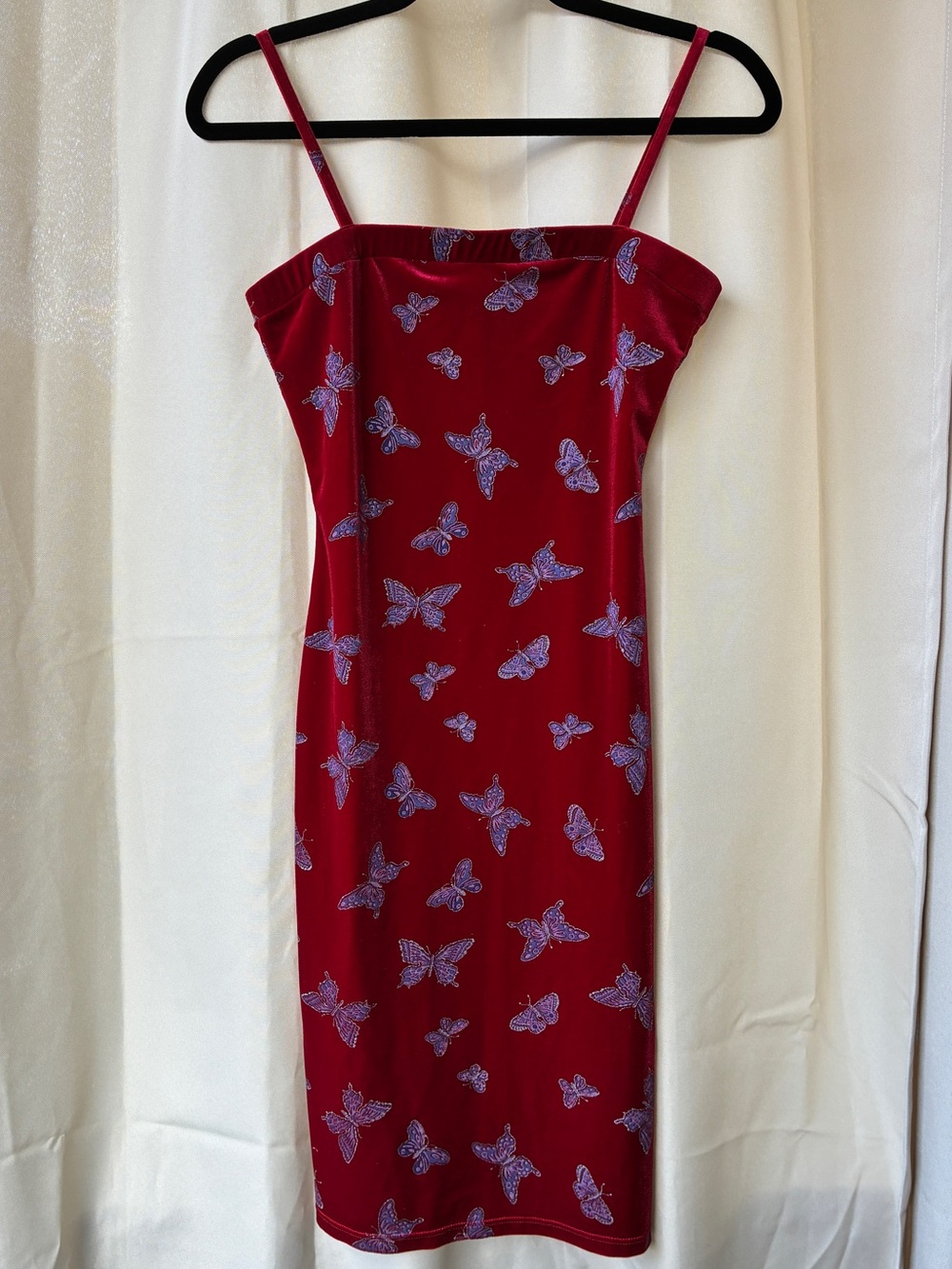 Vintage  Y2K Butterfly Stretch Velvet Mini Dress  | Size S